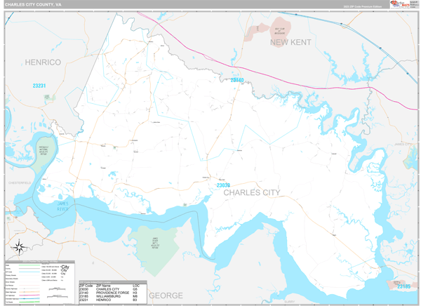 Charles City County, VA Carrier Route Wall Map